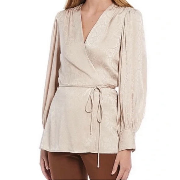 Alex Marie Tops - ALEX MARIE Long-sleeve Snakeskin Jacquard Animal print Satin Wrap Top